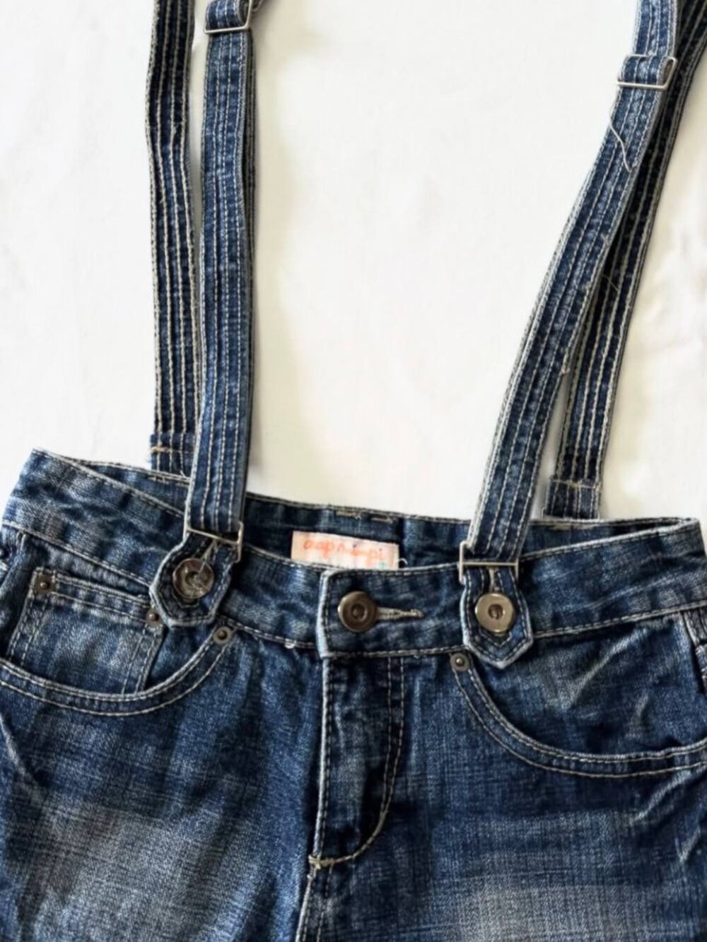 Vintage Denim Overall Shorts – Blue Jean Shortalls with Adjustable Straps - Picture 3 of 5